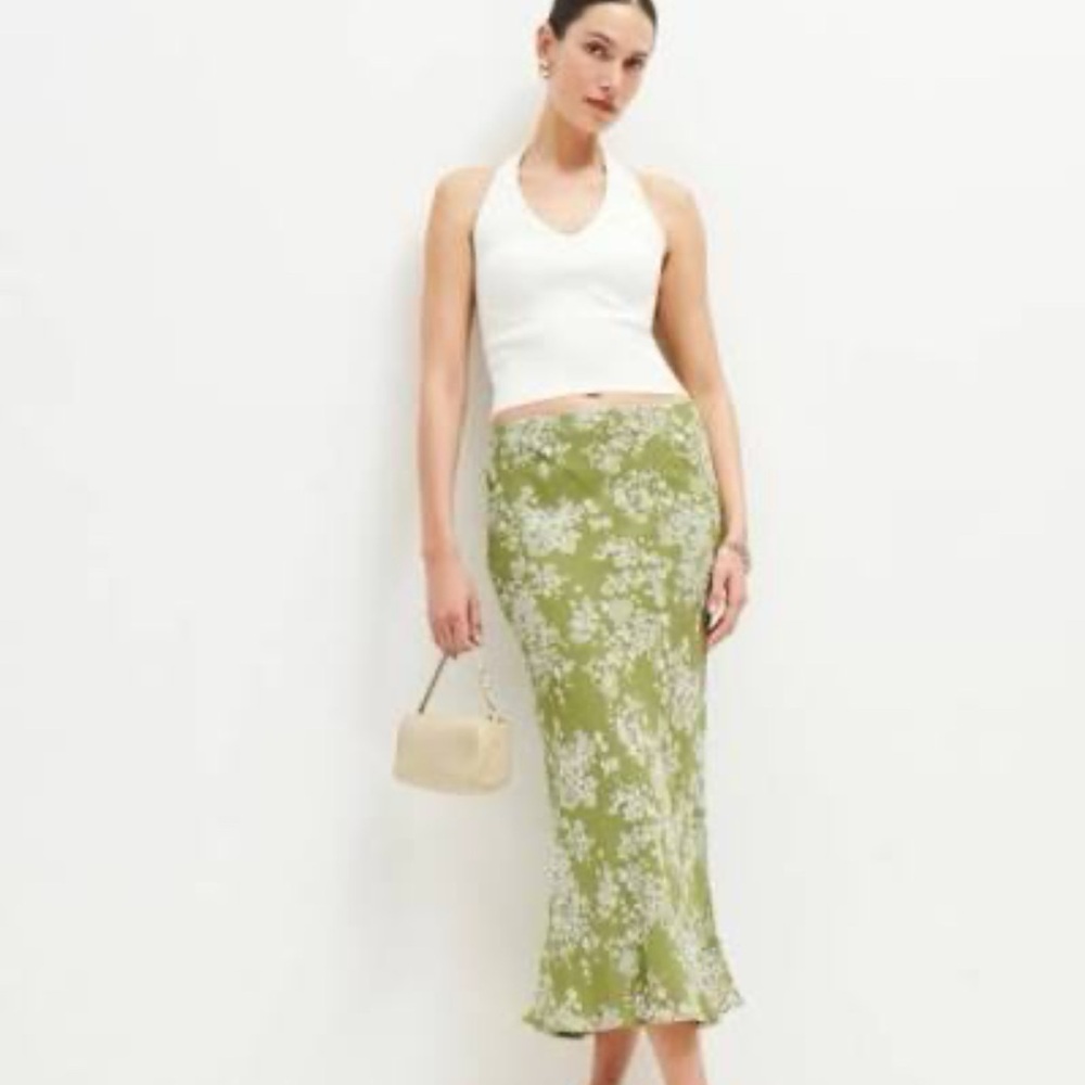 Reformation Olive Floral Pencil Skirt